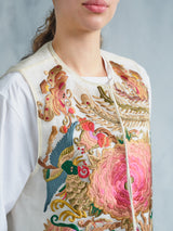 MU DAN FENG NIAO WEN EMBROIDERED WHITE VEST