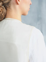 MU DAN FENG NIAO WEN EMBROIDERED WHITE VEST
