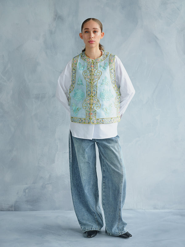 HU DIE MU DAN EMBROIDERED SILK VEST