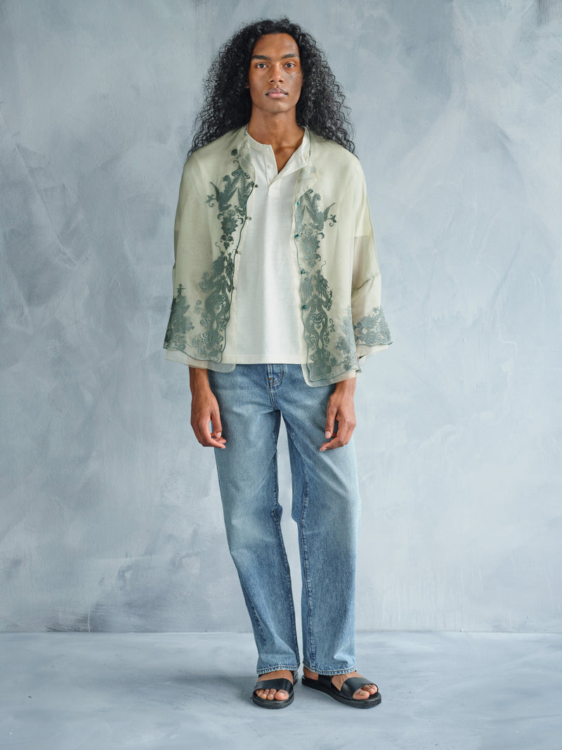 FENG NIAO EMBROIDERED SILK SHEER JACKET