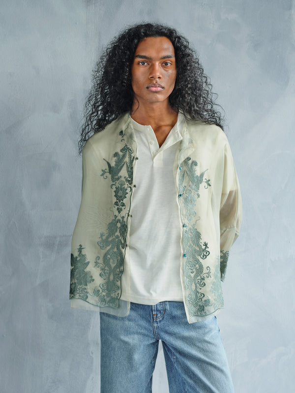 FENG NIAO EMBROIDERED SILK SHEER JACKET