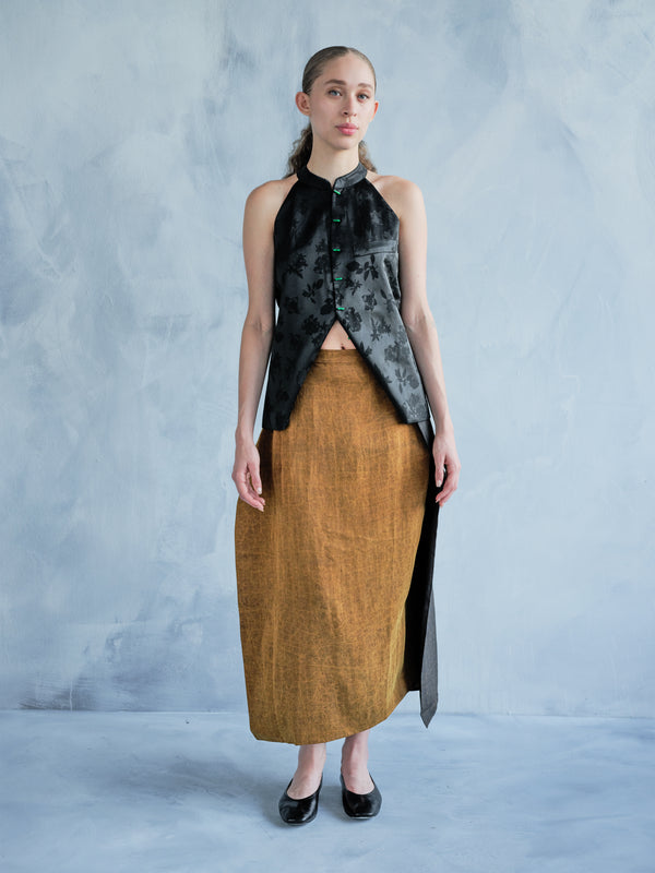 REVERSIBLE TWO-TONE CRACKLED XIANG YUN SHA SKIRT