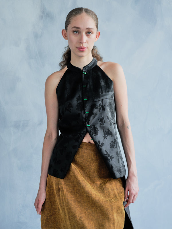 MIDNIGHT HALTER VEST W/ JADE BUTTONS
