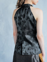 MIDNIGHT HALTER VEST W/ JADE BUTTONS