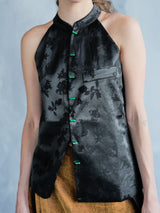 MIDNIGHT HALTER VEST W/ JADE BUTTONS