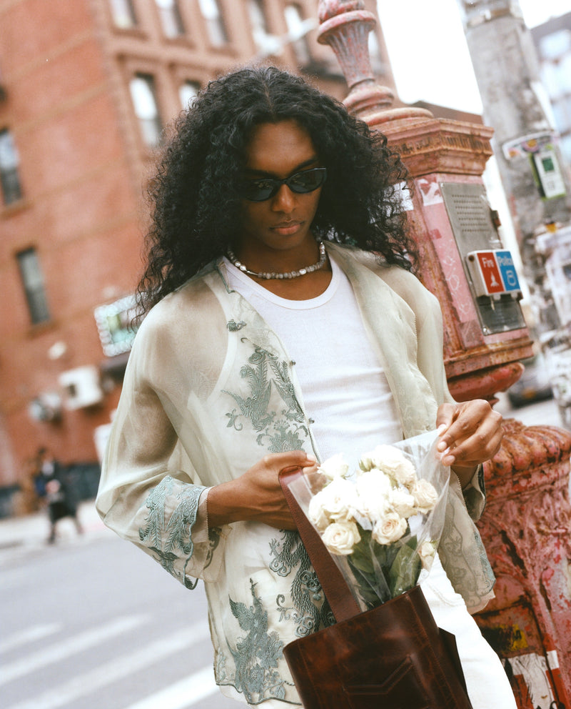 FENG NIAO EMBROIDERED SILK SHEER JACKET