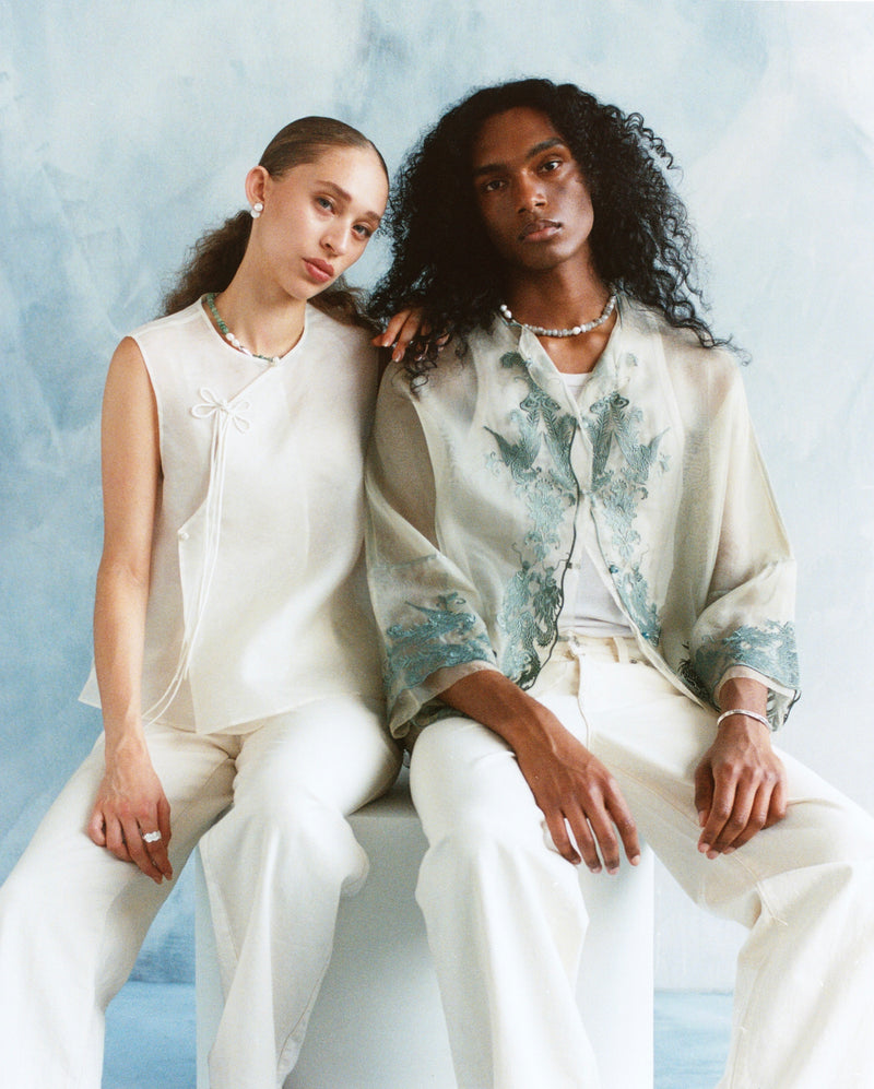 FENG NIAO EMBROIDERED SILK SHEER JACKET